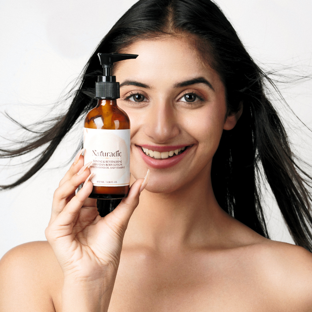 Toning & Revitalising Chandan Body Lotion with Tamanu Oil and Vitamin E - Naturadic
