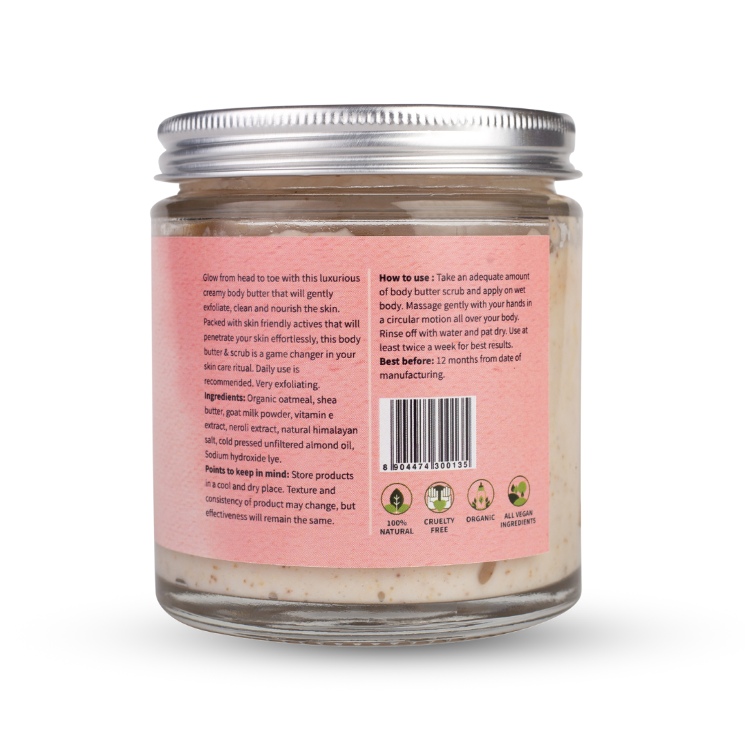 Brightening Himalayan Pink Salt Body Butter and Scrub with Oatmeal and Shea Butter - Naturadic