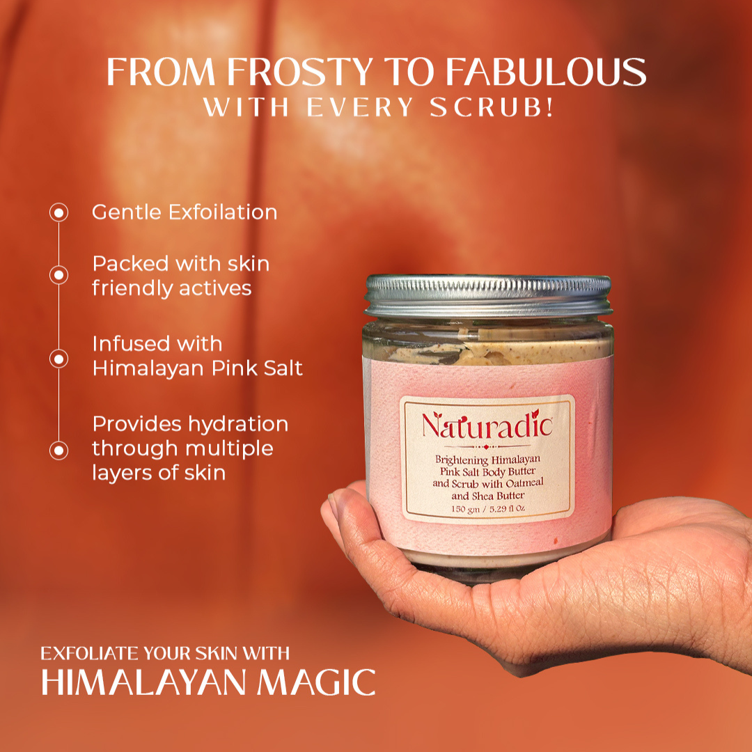 Brightening Himalayan Pink Salt Body Butter and Scrub with Oatmeal and Shea Butter - Naturadic