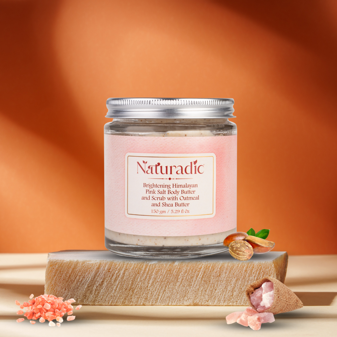 Brightening Himalayan Pink Salt Body Butter and Scrub with Oatmeal and Shea Butter - Naturadic