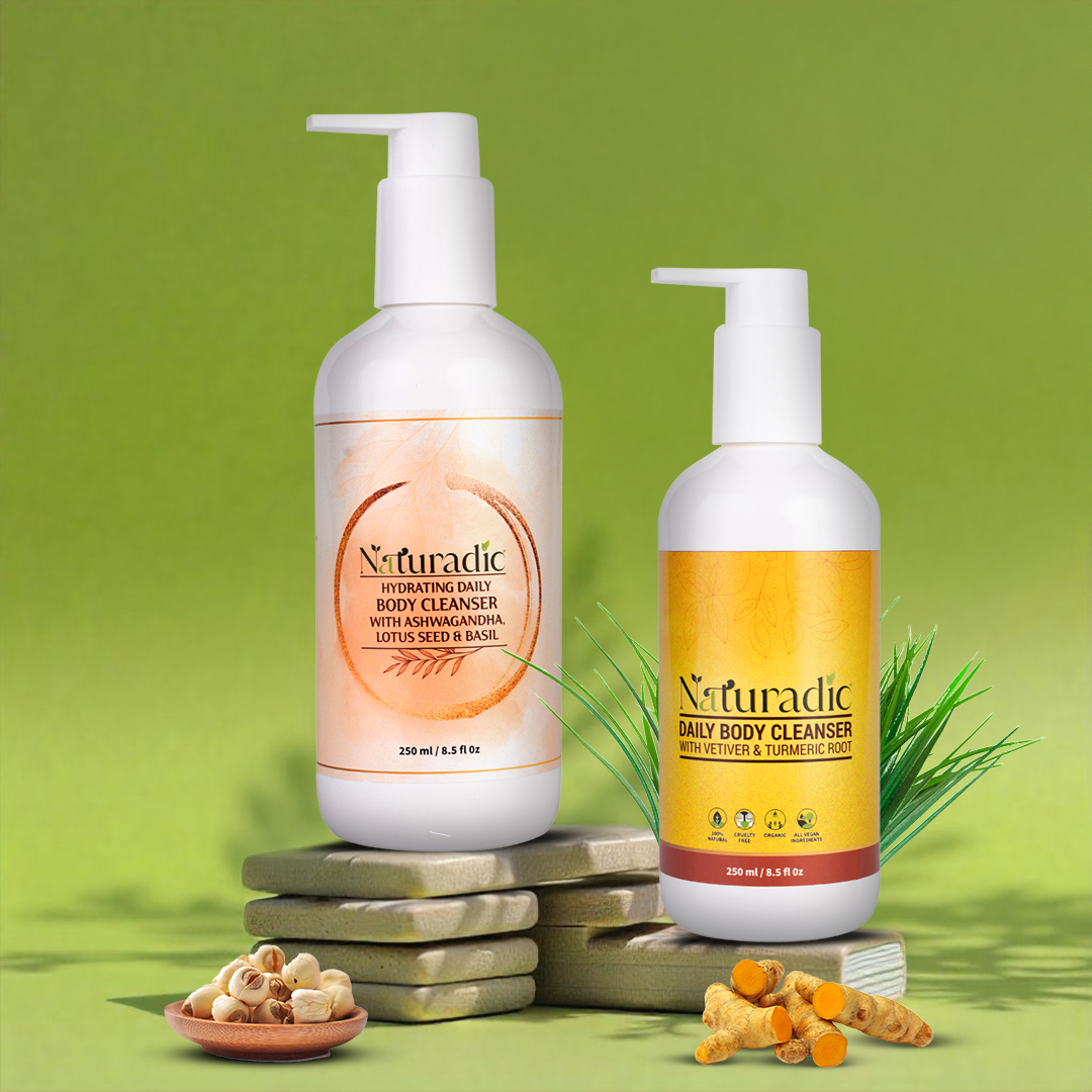 Daily Body Cleanser with Vetiver & Turmeric Root, With Hydrating Daily Body Cleanser with Ashwagandha, Lotus seed & Basil